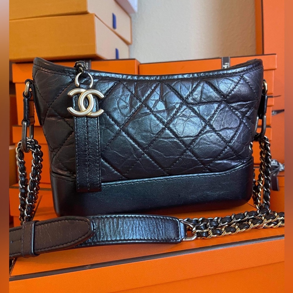 CHANEL Small Gabrielle Hobo in Aged Black Calfskin and Gold/Silver Hardware